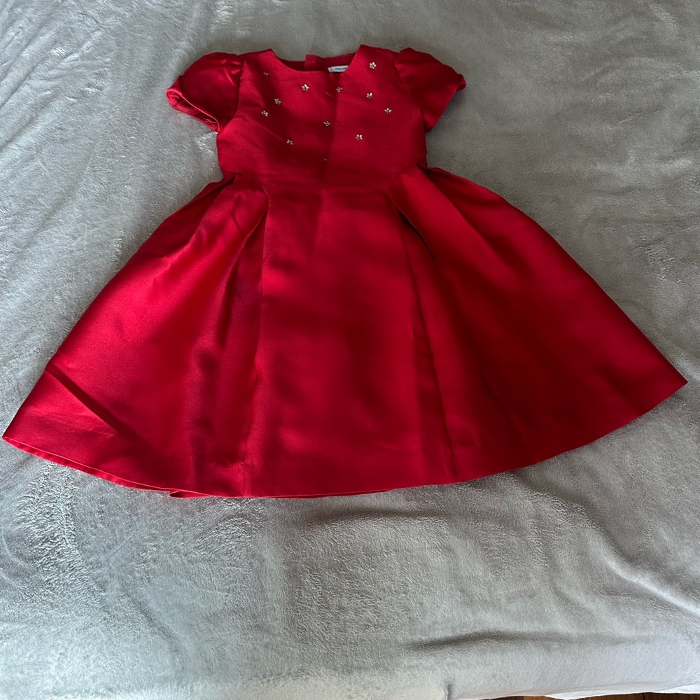 Mayoral Red A-Line Dress with Puff Cap Sleeves